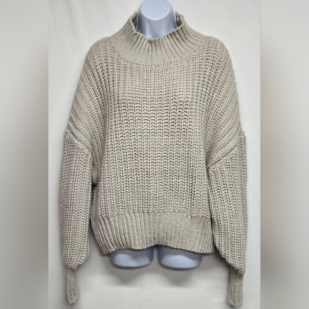 H&M L Thick Cable Knit Ribbed Sweater Turtle / Cowl Neck Drop Shoulder Sleeves
